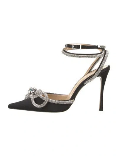 Pre-owned Mach&mach Satin Bow Accents Pumps In Black