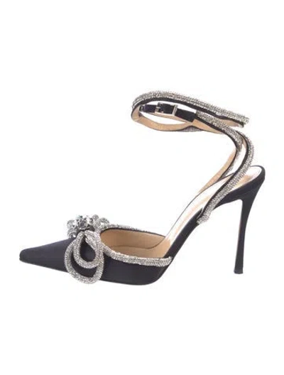 Pre-owned Mach&mach Satin Bow Accents Pumps In Black