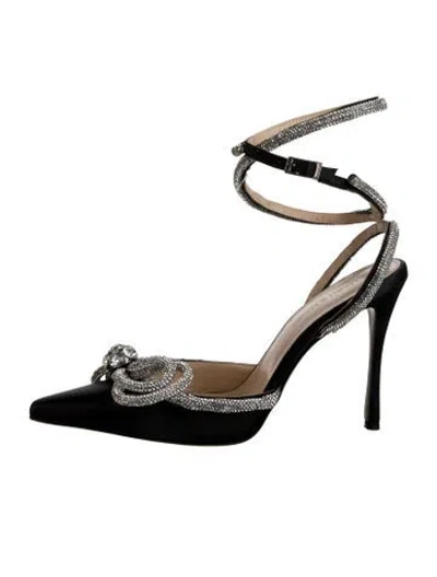 Pre-owned Mach&mach Satin Bow Accents Pumps In Black/clear