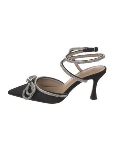 Pre-owned Mach&mach Satin Bow Accents Pumps In Black/silver