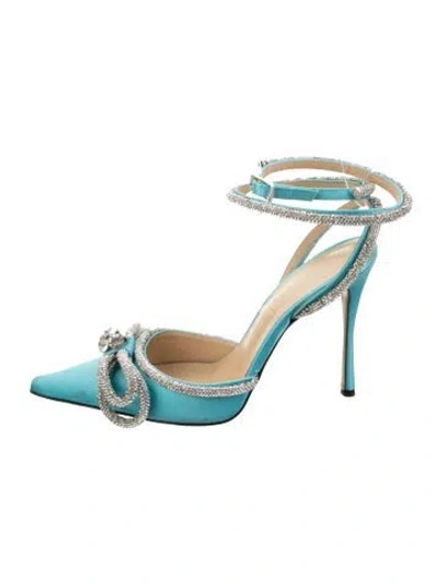 Pre-owned Mach&mach Satin Bow Accents Pumps In Blue