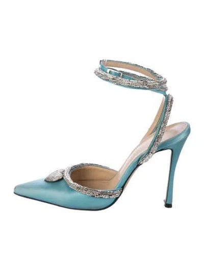 Pre-owned Mach&mach Satin Bow Accents Pumps In Blue
