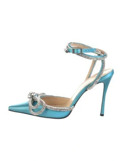 Pre-owned Mach&mach Satin Bow Accents Pumps In Blue