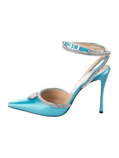 Pre-owned Mach&mach Satin Bow Accents Pumps In Blue