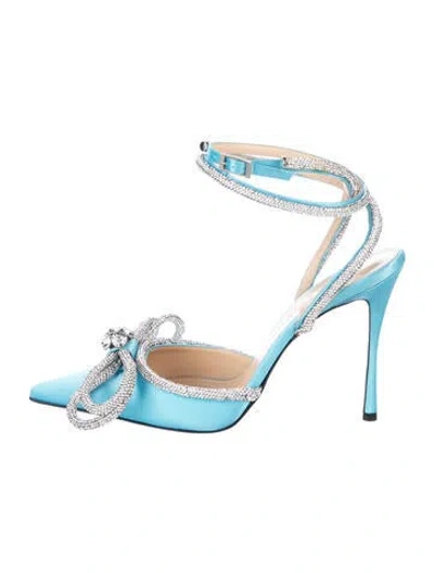 Pre-owned Mach&mach Satin Bow Accents Pumps In Blue