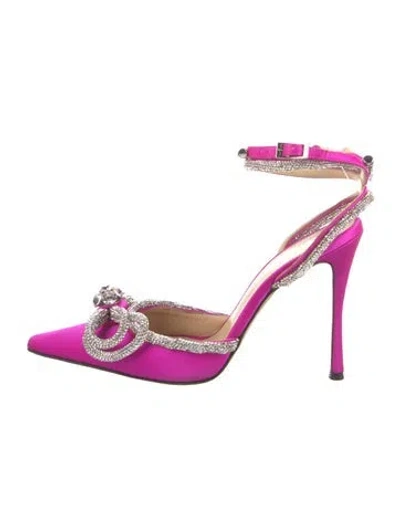 Pre-owned Mach&mach Satin Bow Accents Pumps In Pink