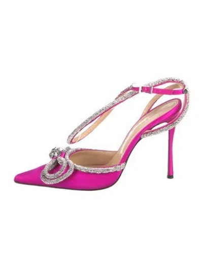 Pre-owned Mach&mach Satin Bow Accents Pumps In Pink