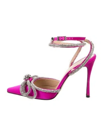 Pre-owned Mach&mach Satin Bow Accents Pumps In Purple
