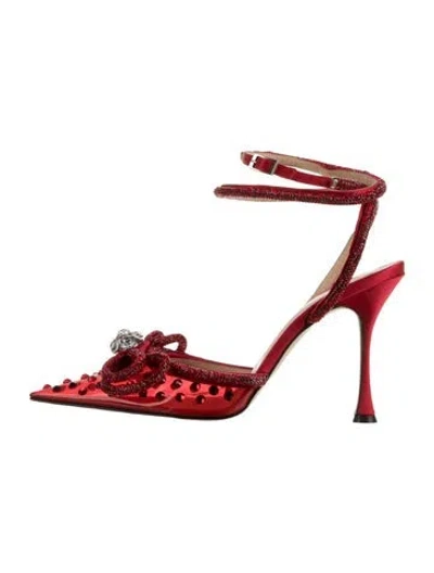 Pre-owned Mach&mach Satin Bow Accents Pumps In Red