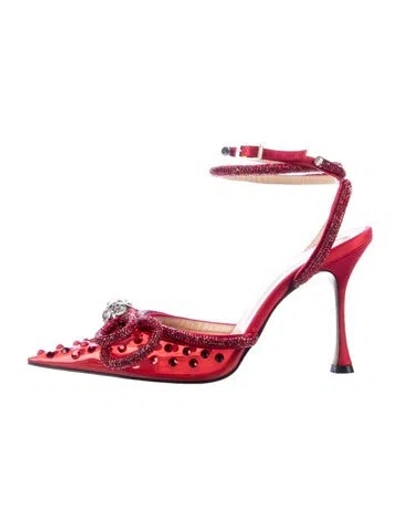 Pre-owned Mach&mach Satin Bow Accents Pumps In Red