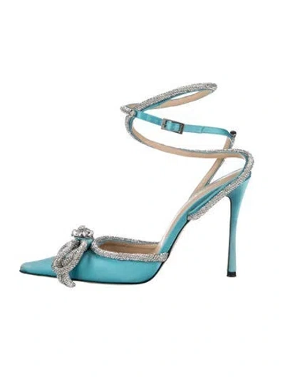 Pre-owned Mach&mach Satin Bow Accents Pumps In Silver