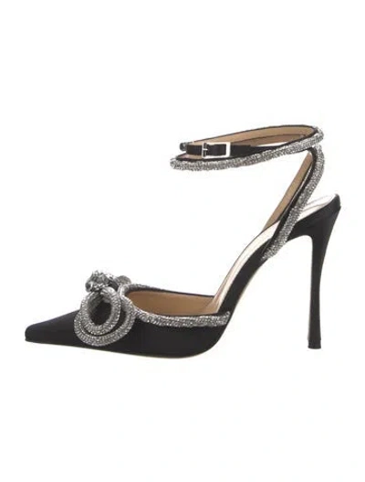 Pre-owned Mach&mach Satin Bow Accents Pumps W/ Tags In Black/silver