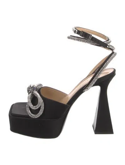 Pre-owned Mach&mach Satin Bow Accents Sandals In Black