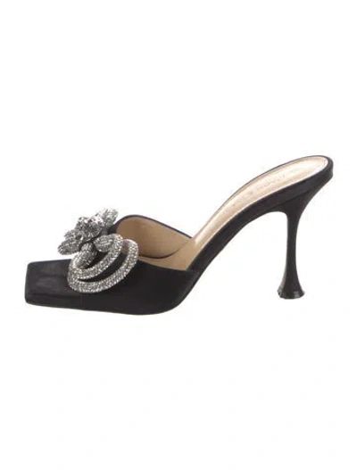 Pre-owned Mach&mach Satin Bow Accents Sandals In Black