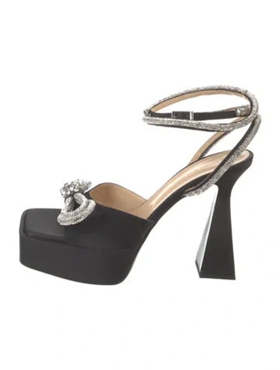 Pre-owned Mach&mach Satin Bow Accents Sandals In Black