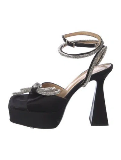 Pre-owned Mach&mach Satin Bow Accents Sandals In Black