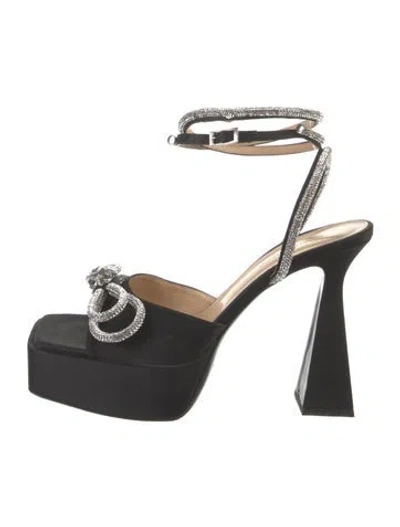 Pre-owned Mach&mach Satin Bow Accents Sandals In Black