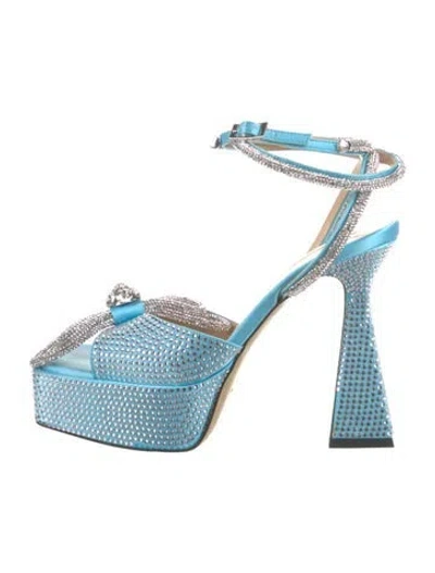 Pre-owned Mach&mach Satin Bow Accents Sandals In Blue