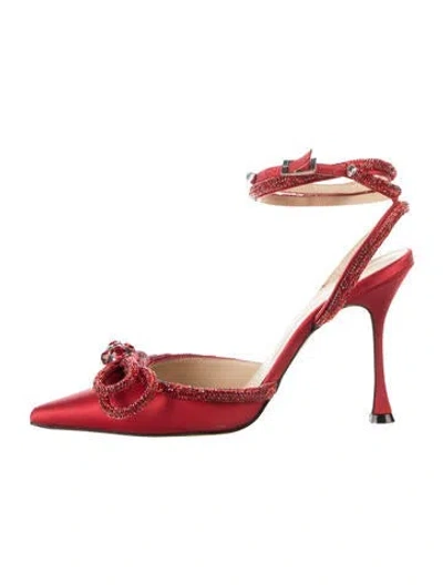 Pre-owned Mach&mach Satin Bow Accents Sandals In Red