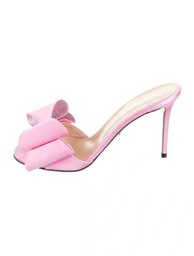 Pre-owned Mach&mach Satin Bow Accents Slides In Pink