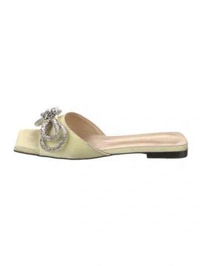 Pre-owned Mach&mach Satin Bow Accents Slides In Yellow