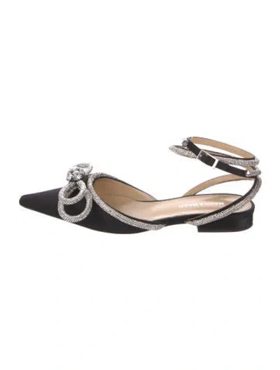 Pre-owned Mach&mach Satin Bow Accents Slingback Flats In Black