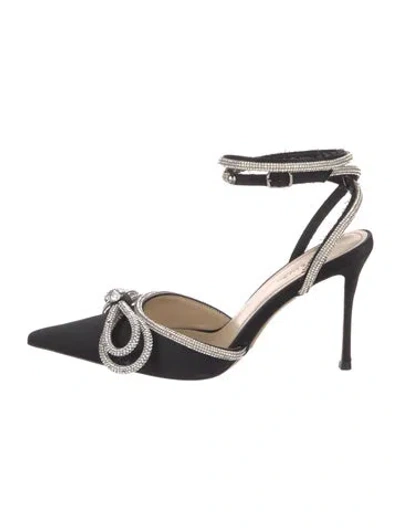 Pre-owned Mach&mach Satin Bow Accents Slingback Pumps In Black