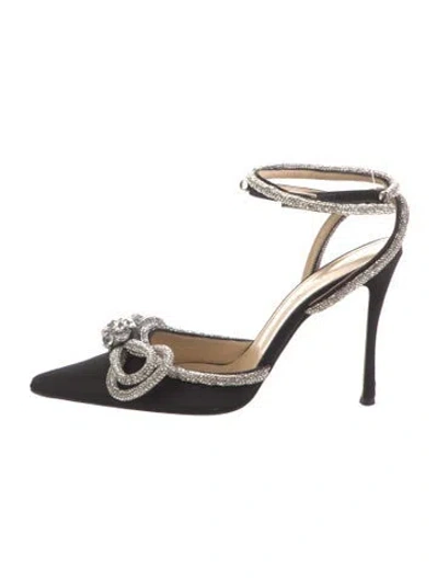 Pre-owned Mach&mach Satin Bow Accents Slingback Pumps In Black