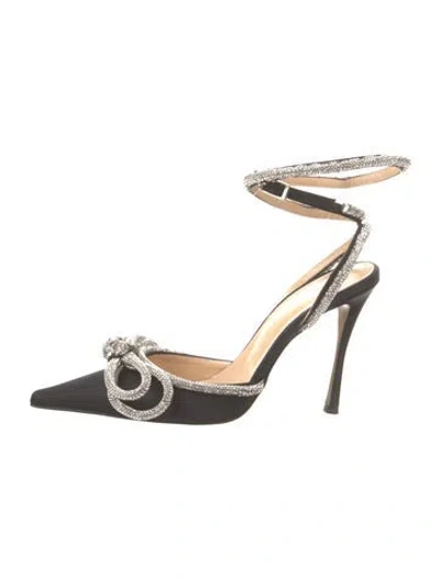 Pre-owned Mach&mach Satin Bow Accents Slingback Pumps In Black