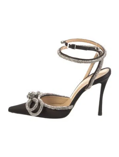 Pre-owned Mach&mach Satin Bow Accents Slingback Pumps In Black