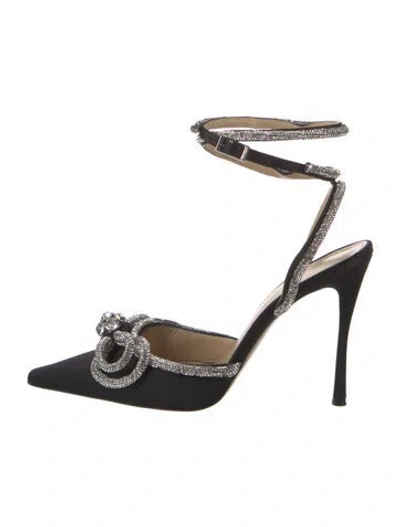 Pre-owned Mach&mach Satin Bow Accents Slingback Pumps In Black