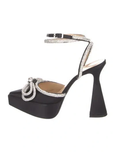 Pre-owned Mach&mach Satin Bow Accents Slingback Pumps In Black