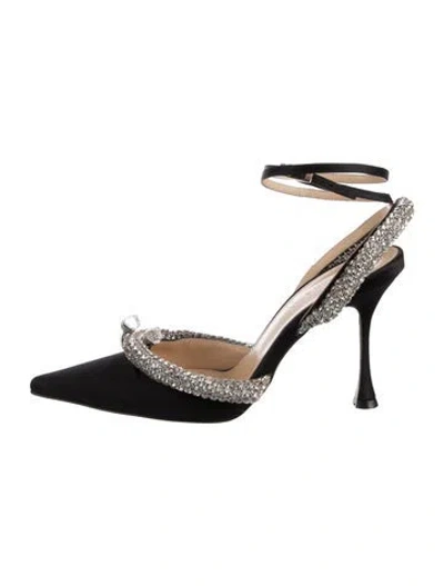 Pre-owned Mach&mach Satin Bow Accents Slingback Pumps In Black