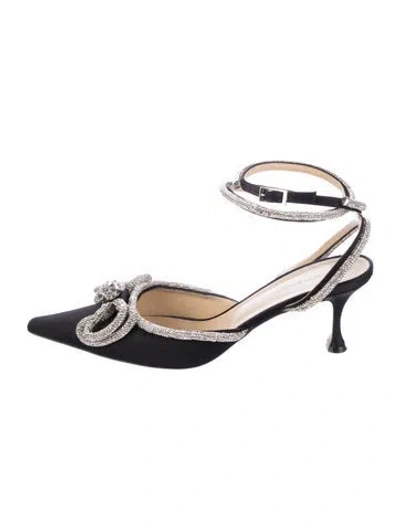 Pre-owned Mach&mach Satin Bow Accents Slingback Pumps In Black