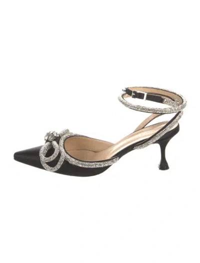 Pre-owned Mach&mach Satin Bow Accents Slingback Pumps In Black
