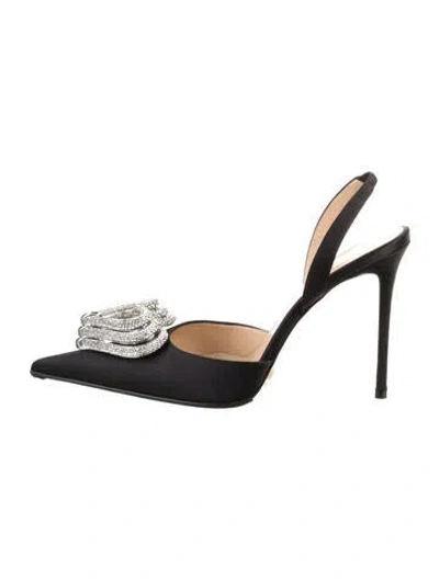 Pre-owned Mach&mach Satin Bow Accents Slingback Pumps In Black
