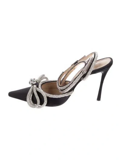 Pre-owned Mach&mach Satin Bow Accents Slingback Pumps In Black