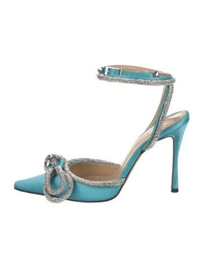 Pre-owned Mach&mach Satin Bow Accents Slingback Pumps In Blue