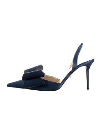 Pre-owned Mach&mach Satin Bow Accents Slingback Pumps In Blue