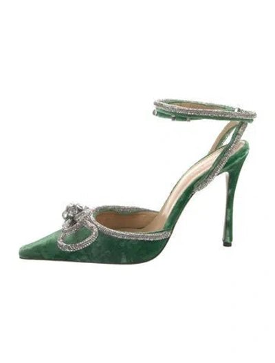 Pre-owned Mach&mach Satin Bow Accents Slingback Pumps In Green