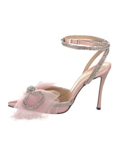 Pre-owned Mach&mach Satin Bow Accents Slingback Pumps In Pink