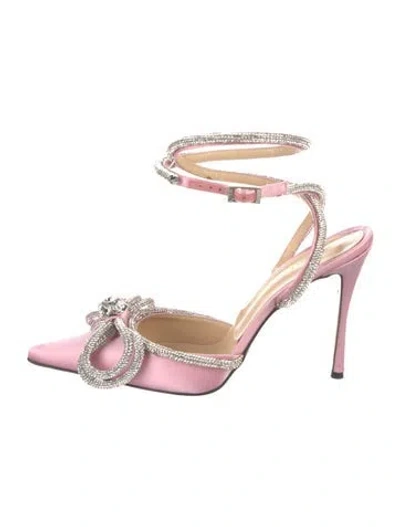 Pre-owned Mach&mach Satin Bow Accents Slingback Pumps In Pink