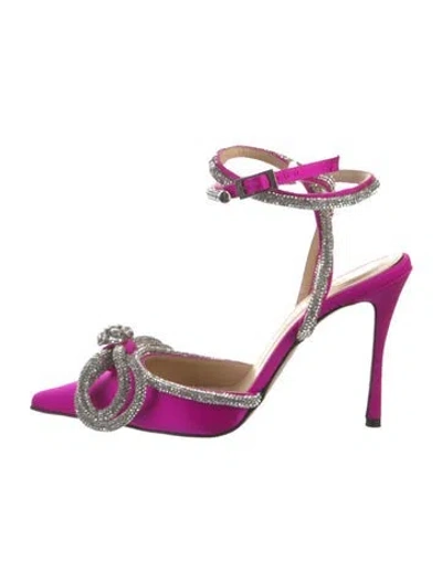 Pre-owned Mach&mach Satin Bow Accents Slingback Pumps In Purple