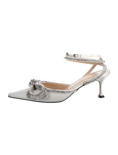 Pre-owned Mach&mach Satin Bow Accents Slingback Pumps In White