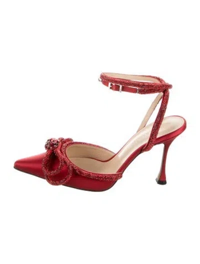 Pre-owned Mach&mach Satin Crystal Embellishments D'orsay Pumps W/ Tags In Red