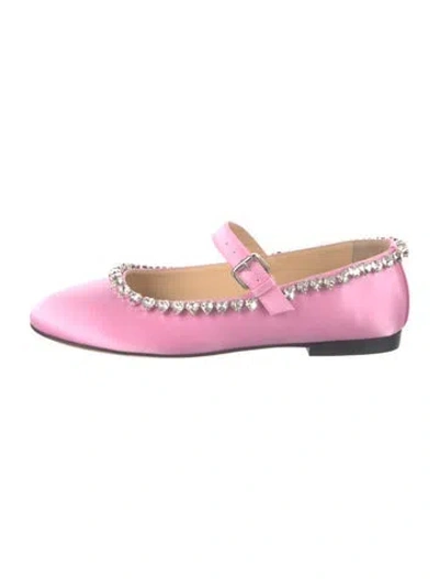 Pre-owned Mach&mach Satin Crystal Embellishments Mary Jane Flats In Pink