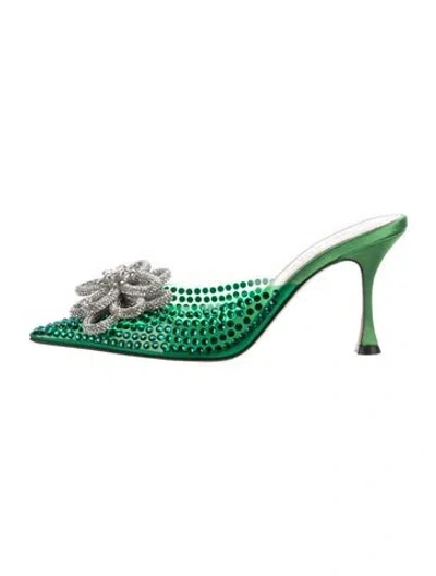 Pre-owned Mach&mach Satin Crystal Embellishments Mules In Green