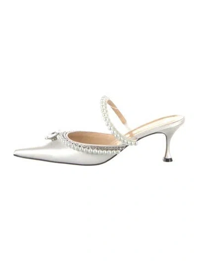 Pre-owned Mach&mach Satin Crystal Embellishments Mules In Grey