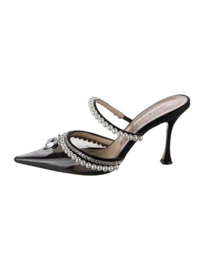 Pre-owned Mach&mach Satin Crystal Embellishments Mules In Silver