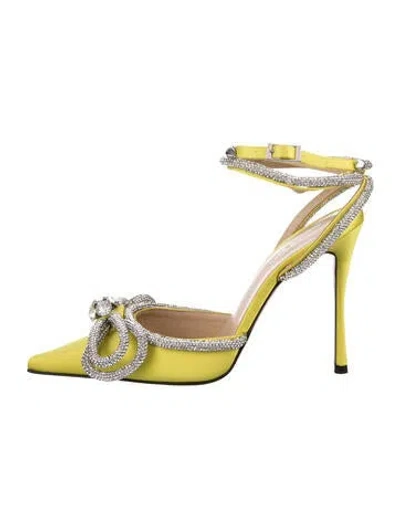 Pre-owned Mach&mach Satin Crystal Embellishments Pumps In Yellow